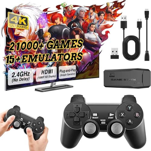 2025 Upgrade Retro Game Console Stick, Wireless Retro Gaming Console, 21700+ Nostalgia Retro Video Games, Plug & Play TV Game Stick 4K HDMI, Gifts Birthday for Adults and Family (Top)