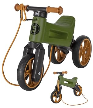 FWRider Supersport 2-in-1 Kinder Laufrad Khaki/Braun - Zweirad und Dreirad in einem, Balance-Bike mit Gurt und geräuschlosen Rollen - Ab 18 Monaten, geeignet bis 25 kg, Lauflernrad