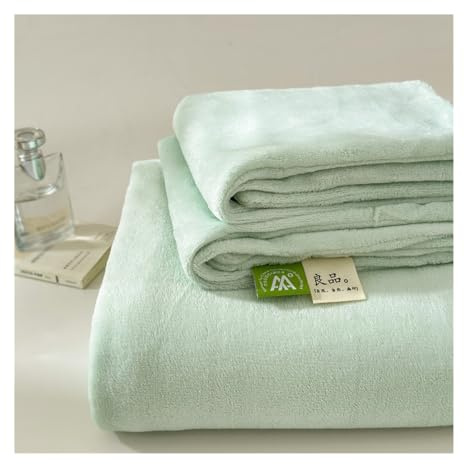 Winter Bettlaken ohne Gummizug 120x230cm bis 240x270cm Samt Extra Warm Betttuch Haustuch Laken Flanell Spannbetttücher(Light Green,240x270cm+48x74cm x2)