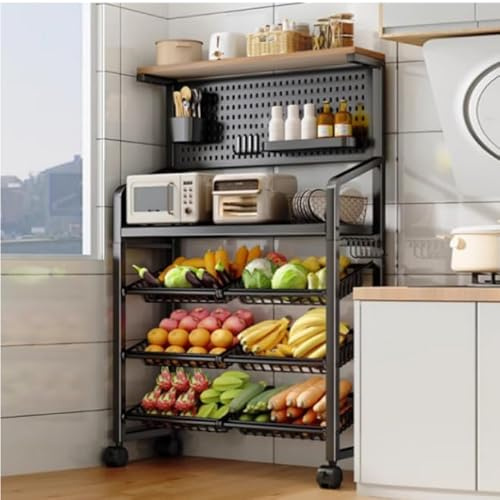 Deconation Etagère Métallique Multifonctions Haute Solidité Multi Rangements - 4 roulettes - H 157 Cm X L 69 Cm - Noir