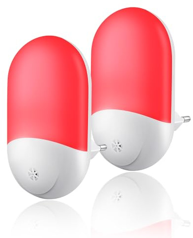 HOTUT 2 Piezas Luz de Noche Enchufable con Sensor Crepuscular, Luz Nocturna con Sensor Crepuscular, luz Nocturna Infantil, para Pasillos, Escaleras, Dormitorios, Cocina, Baño, 2700K, luz roja