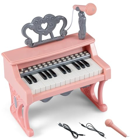 COSTWAY 25-Tasten Kinder Keyboard, Kinderklavier elektronisch mit Notenständer & Mikrofon, tragbares Musikinstrument, Kinderpiano Klaviertastatur für Kinder ab 3 Jahren
