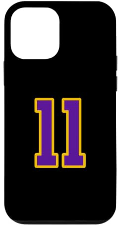 Custodia per iPhone 12 mini Divisa da giocatore numero 11, colore viola e oro, numero 11