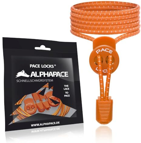 ALPHAPACE Pace Locks Elastische Schnürsenkel ohne binden mit Schnellverschluss, Schuhbänder ohne Schnüren, Slip-on Schnellverschluss für Sport, Jugend & ältere Menschen, 120 cm, 1-Paar in Orange