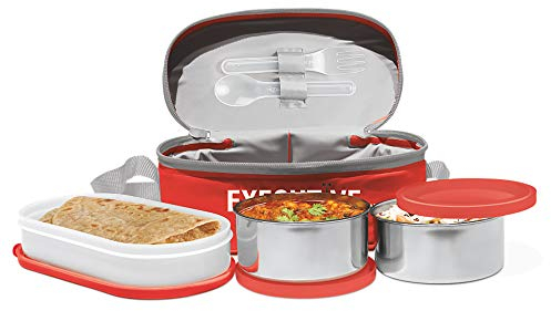 Milton Executive 3 Stainless Steel Lunch Box Set for Adults & Kids – Leakproof Bento Box with Jacket – 3 Food Containers for School, Office, Meal Prep & Snacks – Easy to Clean – Red