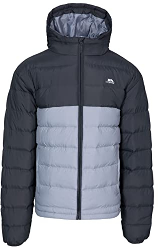 Trespass Mens Padded Jacket Oskar - Contrast Zip, Full Cuffs Elastication, Grown on Hood, Padded Quilted, Rounded Dip Back, 2 Pockets, Wind-Resistant, Water-Resistant