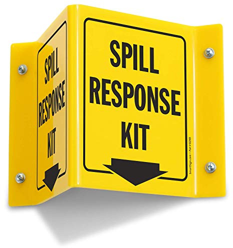 SmartSign Spill Response Kit Projecting V-Sign Polished Acrylic with Flame Treated Edge, Black On Yellow | 5 x 6