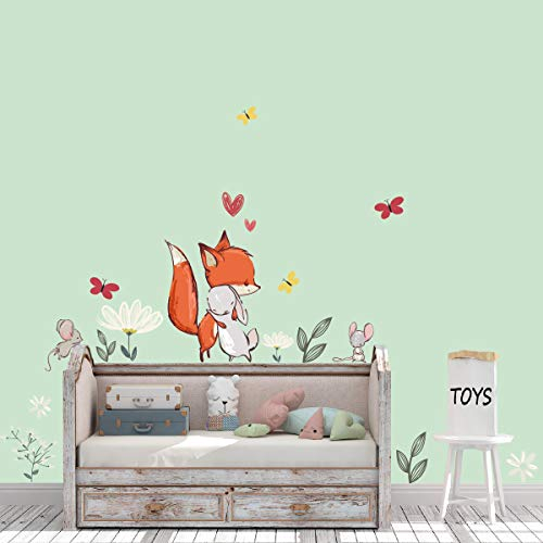Sunnywall Wandtattoo Wandaufkleber Fuchs Hase Maus Blumen Schmetterling