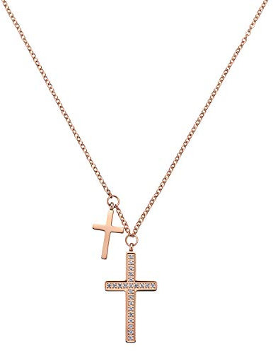 Kistanio Damen Halskette mit Anhänger Double Cross Rose KIS-Neck-DOUCRO-RG