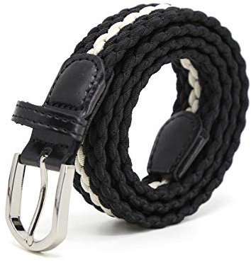 AnJuHoPa Mehrfarbiger elastischer Gürtel für Jungen und Mädchen 2,5 cm breit und 80 cm lang modisch und langlebig einfach zu bedienen Schwarz Weiß