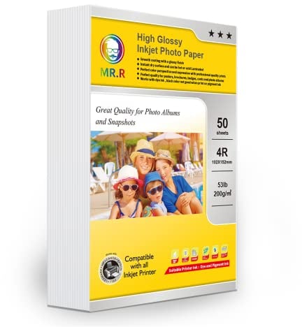 MR.R Inkjet Glossy Photo Paper 200 GSM 4 x 6 10 x 15 cm 102 x 152 mm 4R x 50 Sheets for Epson Canon Inkjet Printer