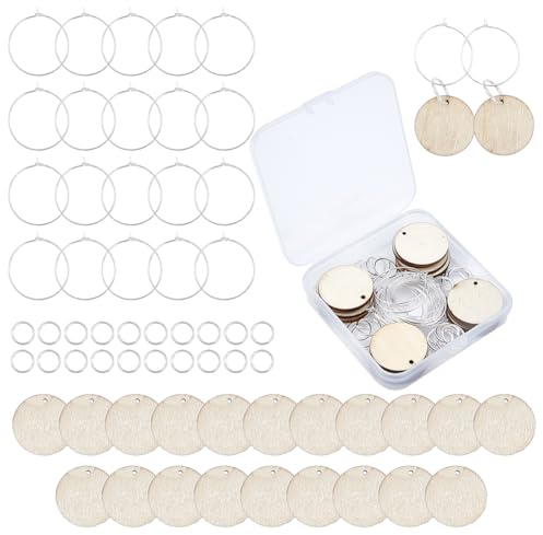 SUNNYCLUE 1 Box Weinglas-Anhänger Aus Holz Weinglas-Anhänger Markierungen Einschließlich 20 Holzanhänger Und 20 Creolen Und 20 Biegeringe Für Partygeschenke Familientreffen