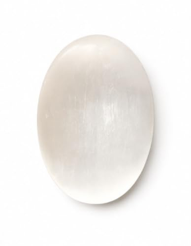 crystalmiracle Piedra preciosa de selenita, cabujón de piedra de bolsillo, regalo curativo de cristal, bienestar, paz, hecho a mano, Reiki Feng Shui (Blanco)