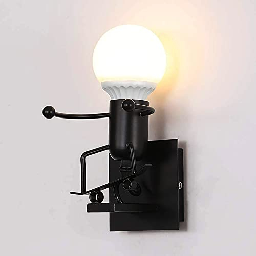 LZGS Go Swing Bands Humanoid Wandleuchte kreativ Cartoon Wandlampen Innen Industrie Wand Lampe Lampe max für 60 W E27 Basis für Schlafzimmer Kinderzimmer Flur Restaurant Treppe (Enfants Noir)