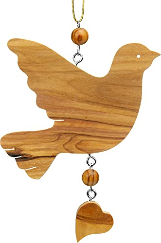 SIKORA BS-OH Baumschmuck Olivenholz Anhänger aus Bethlehem - 28 Modelle wählbar, Olivenholz:No.18 Taube mit Herz H ca 9cm