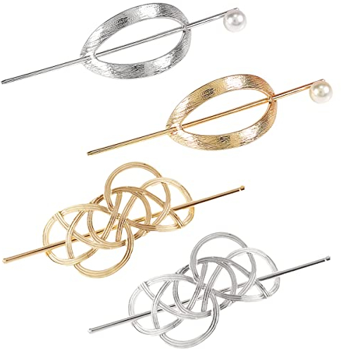 Keltische Haarspangen Damen,Forreen 4 Stücke Keltische Haarnadel Vintage Stil Hohle Metall Haarnadeln Chinesische Haarspange Stick für Hochzeiten Gäste Partys Büros Arbeit Verlobung (Golden,Silber)
