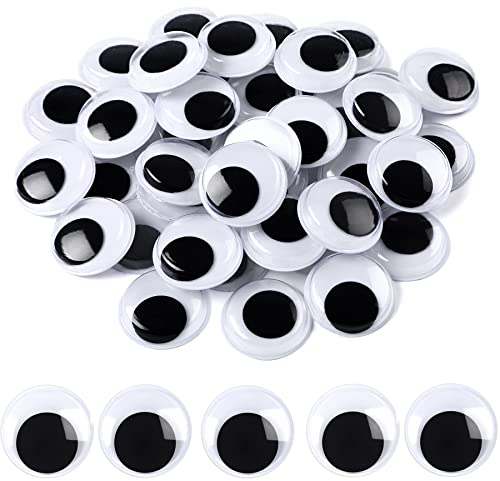 JULMELON Selbstklebende Wackelaugen, 500 Stück Schwarz Wackelaugen Selbstklebend 20mm Kunststoff Kulleraugen Selbstklebend für DIY Handwerk Dekoration