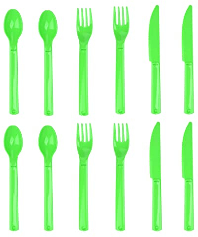Lot de 12 couverts en plastique réutilisables et lavables au lave-vaisselle (vert)