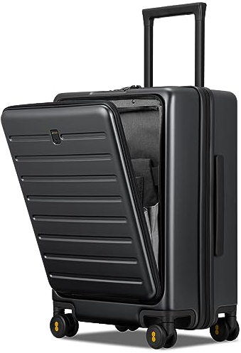 LEVEL8 Koffer Trolley mit Frontfach, Leicht Hartschalenkoffer 4 Spinner Zwillingsrollen,TSA, Business Koffer mit Laptopfach,Reisekoffer Handgepäck, 55cm, 35L, Grau