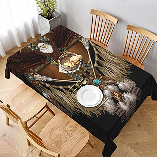 Rechteckige Tischtuch Native American Beadwork Eulen-Mandala Wachstischdecke Wetterfeste Tischwäsche Pflegeleicht Wachstuchtischdecke Für Picknick Camping Terrasse,137X183cm
