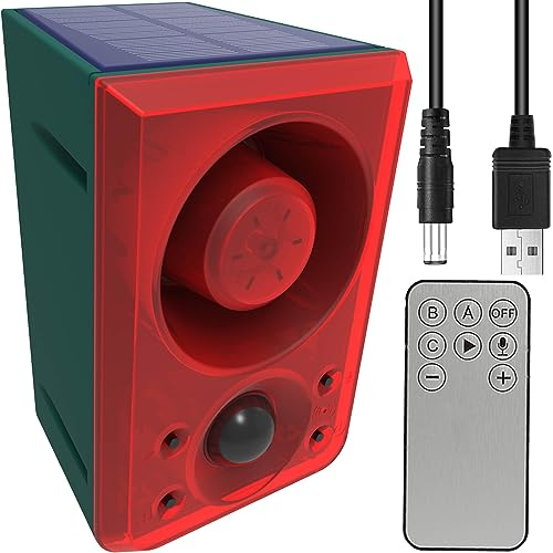 paipaimeiren Solar Outdoor Motion Detector Alarm with Customizable Dog Barking & Gunshot Sounds, 3 Modes, Red