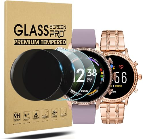 Diruite 2+2 Pièce Protection Écran pour Fossil Gen 6 (2021)/Gen 5 (2020) Verre Trempé,Transparent Protecteur D'écran*2+Privacy Protection*2 pour Fossil Gen 6/5 Men's (Women's)