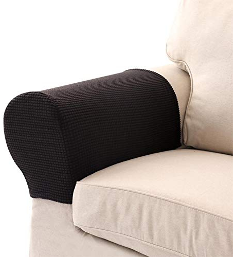 LERTREEUK 1 Paar Sofa-Armlehnenschoner, elastisch, abnehmbar (Schwarz)