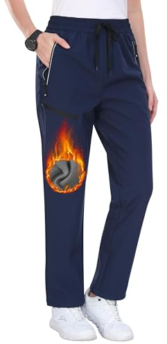 MoFiz Outdoor Skihose Damen Wanderhose Wasserdicht Winddicht Softshellhose Winter Fleece Thermohose Ski Hosen Snowboardhose Trekkinghose Marineblau M