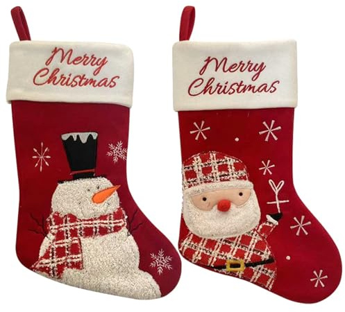 IHCEMIH 2 Stück Weihnachtsstrumpf, Nikolausstrumpf für Weihnachtsdeko Weiß Nikolausstiefel zum Befüllen Weihnachtsocken für Weihnachten Kamin Deko Geschenke