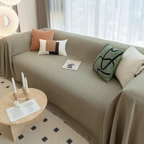 ANAZOZ Sofa Überwurfdecke 3 Sitzer, Sofa Decken Bezug Chenille Einfarbiges Khaki Sofabezug 185x260