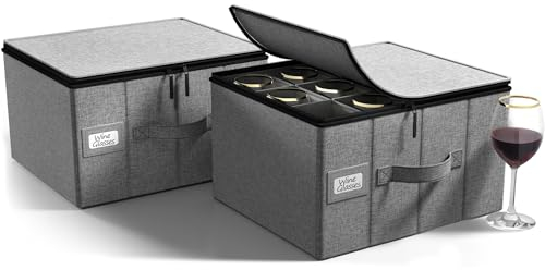Sorbus Stemware Storage Cases Hard Shell, Wine Glass Storage Box Case with Dividers and Handle - China Storage Containers Holds 12 Crystal Glassware, Red White Wine Glasses, Champagne Flutes, Goblets