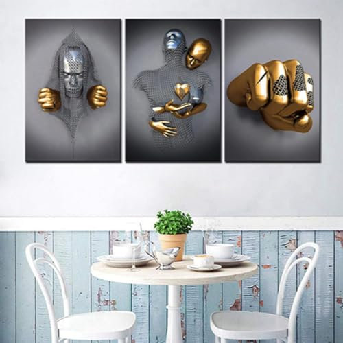 3D Romantisch Liebhaber Skulptur Poster Metall Figur Statue Kunst Liebe Herz Kuss Bilder Wandkunst,Schwarz Afrikanische Frau Wandmalerei,Ohne Rahmen (Poster-02,3Pcs-50x70cm)