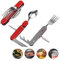 Set di posate pieghevoli per esterni, set di posate da viaggio, in acciaio inox, pieghevole, 6 in 1, set di posate da campeggio (rosso)