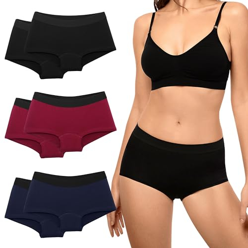 Desanlapi Boxershorts Damen Unterhosen Baumwolle Sportunterwäsche für Damen Pantys Hipster Hotpants Unterwäsche Frauen Boxershorts Weich Panties 6er Pack Mehrfarbig B XL