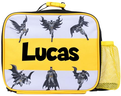 Batman Bolsa de almuerzo personalizada para niños, bolsa de almuerzo escolar aislada para niños, lonchera térmica para niños, color negro
