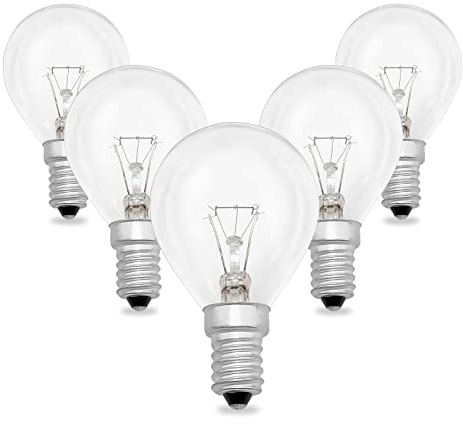 SCNNC E14 Oven Bulb 40 W 300°C Heat Resistant 230V, G45 Oven Light Bulb Dimmable 2700K, Clear Globe P45 E14 SES Golf Ball Light Bulb for Microvace, Cooker, Wax Melt Burner, Pack of 5