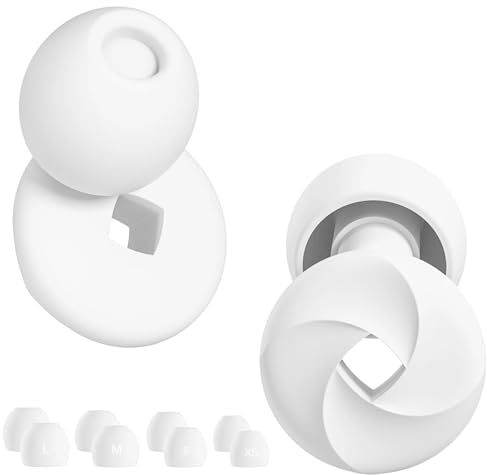Ohrstöpsel, Ohrstöpsel zum Schlafen, XS/S/M/L earplugs, Weicher, Wiederverwendbare Silikon Gehörschutz, Geräuschreduzierung um SNR -33dB & NRR 14 auch für Reisen und Konzentration (Weiß)