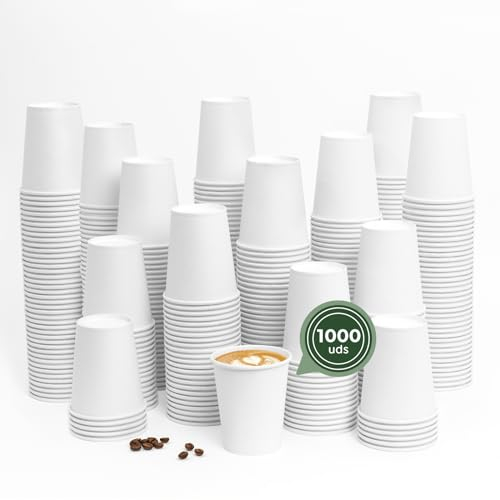 Horeca Collection MAXI PRODUCTS - Vasos Café Desechables Blancos - Vasos Cartón - Vasos Desechables Catering - Vasos Café para Llevar - APTO BEBIDAS CALIENTES Y FRÍAS (250 cc, 1000 unidades)