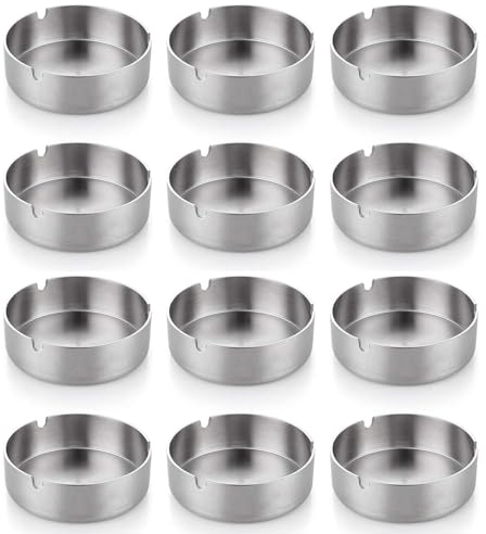 Aschenbecher,8cm Rund Edelstahl Zigarettenasche Set für Innenraum und Draußen (8CM-12 Pack)