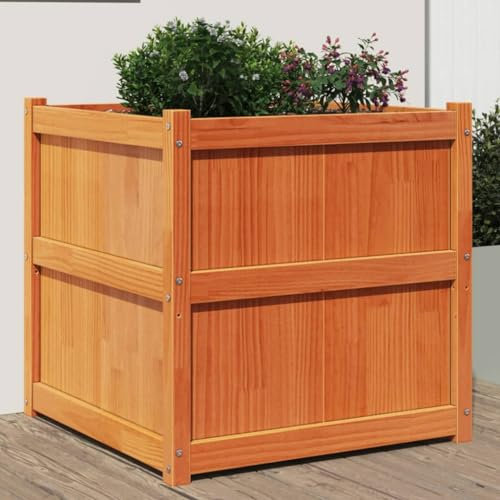 MNISDFL Macetero contemporáneo Maceta Decorativa Macetero versátil Jardinera Exterior Madera Maciza Pino marrón Cera 70x70x70 cm