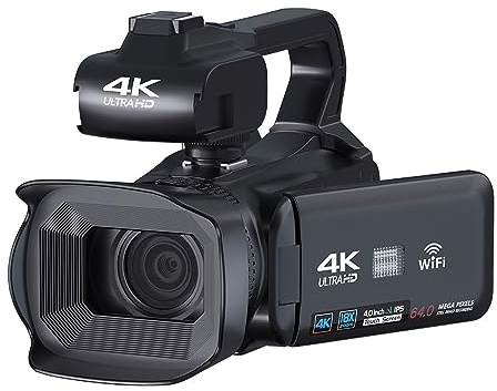 nmbhus Videocamera Vintage Full 4K UHD 60FPS for Streaming Live Vlog Videocamera 18X 64MP Registratore Digitale 4 Ruota Schermo(with 64G SD Card,Only Camcorder)