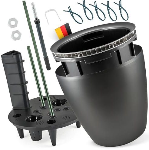 Z.O.D. Pflanzkübel XXL, Blumentopf groß für Außen und Innen, Kunststoff Selbstbewässerungstopf (Silber, ⌀43x40H mit Fixierungsstange)
