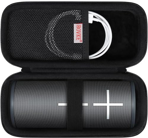 BOVKE Travel Case Compatible with Ultimate Ears Boom 4 Portable Waterproof Bluetooth Wireless Speaker, Boom 4 Holder with Mesh Pocket for Charging Cables, Black+Black