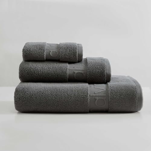 Calvin Klein - Badetücher, superweiche Premium-Baumwollhandtücher mit Zero Twist Konstruktion, Öko-Tex Zertifiziert (Iconic Solid Grey, 3-teilig)