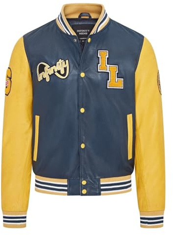 Infinity Leather Giubbotto Bomber Letterman in Pelle da Baseball da Uomo