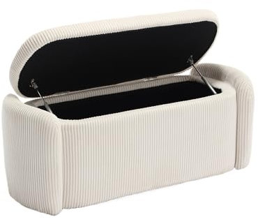 SUPPNEED Moderner Schlichter Aufbewahrungshocker, gestreifter Samt-Nachttischhocker, bequemes Sitzgefühl, Wohnzimmer, Eingang, Schlafzimmer Multifunktionale Aufbewahrungsbank (Beige + Foam + Velvet)