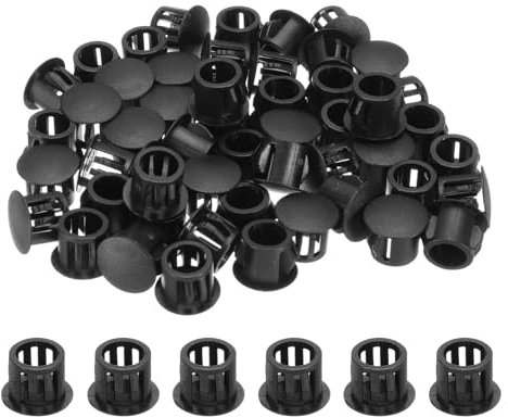 sourcing map 100pcs Nylon Plastic Hole Plugs, 2/5(10mm) Round Drill Screw Hole Plugs Covers Knockout Locking Plastic Plugs Insert End Caps for Kitchen Cabinet Furniture, Black