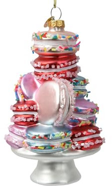 Christbaumschmuck Macaronturm Glas 13,5cm - Figur zum Aufhängen - mit Perlen - Weihnachtsbaum Anhänger für Weihnachten - Christbaumanhänger & Weihnachtsbaumschmuck - Macaron Gebäck Pastell Bunt