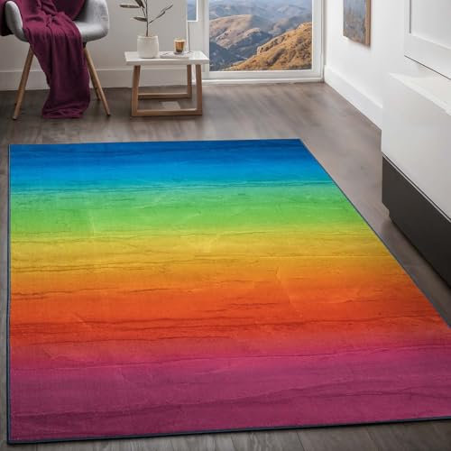 Teppich Kurzflorteppich, Wohnzimmerteppich aus Polyester in regenbogenfarben, graffiti absolut Modern fürs Wohnzimmer, Schlafzimmer, Kinderzimmer und Jugendzimmer Stripes multi bunt 80x150 cm