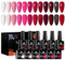 MSRUIOO Rosa Rot UV Nagellack 12 Stück Glitzer Gel Nagellack Kit Soak-Off UV/LED Dunkelrot Weinrot Schellack Set DIY Nail Art Salon DIY, 8ML